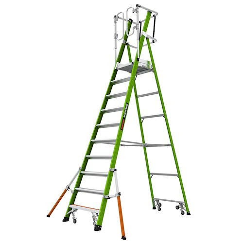 Little Giant Model 19710-146 fiberglass ladder with Adjustable Outriggers Ladder, safety cage, 10' platform height.