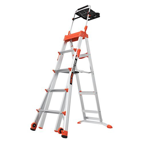 Little Giant 15131-920 fiberglass adjustable stepladder, 375 lb capacity ladder, silver and orange color.