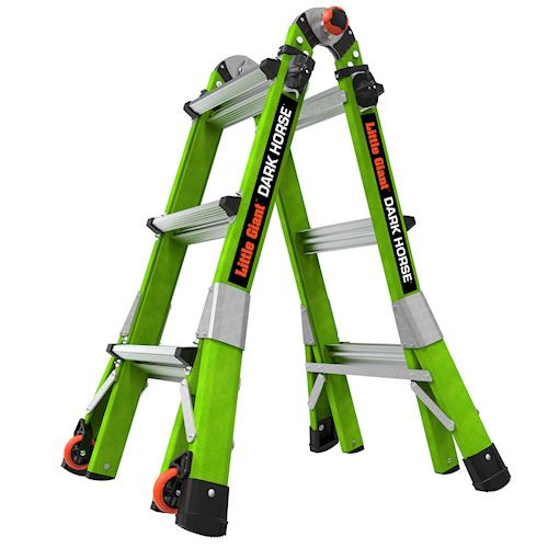 Little Giant Model 16113-001 | DARK HORSE 2.0, Model 13 - ANSI Type 1A - 300 lb Rated - Fiberglass Articulated Extendable Ladder with TIP & GLIDE Wheels