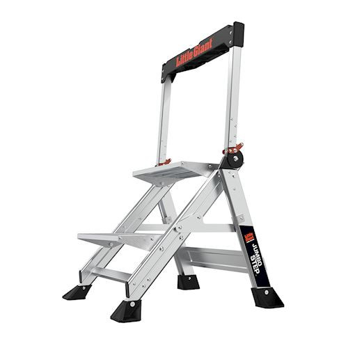 Little Giant JUMBO STEP Safe Step Stool, 2-Step, Aluminum, 375 lb Rated, with Handrail.