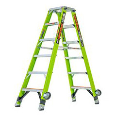 Little Giant 6' Model 15786-001 DS-XL fiberglass stepladder with side-tip wheels and GROUND CUE.