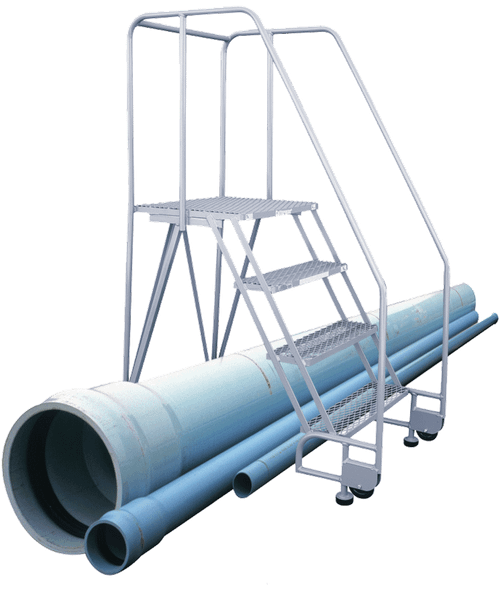 Cotterman Straddle Base TiltNRoll Rolling Steel Ladder with A1 Tread, Cotterman TiltNRoll Platform.