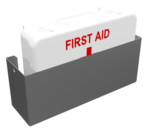 Adrian 43293 First Aid Kit w/ Holder, 11w x 4.5h x 3d, Gray, White