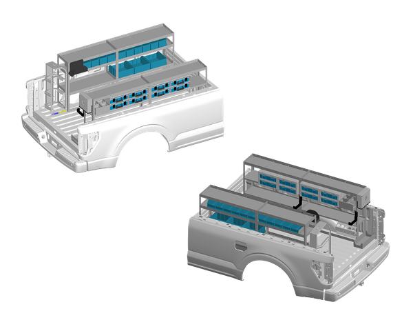 Adrian HVAC-8TRK-Static Truck Bed Shelving for 8' bed, HVAC truck storage, by Adrian.