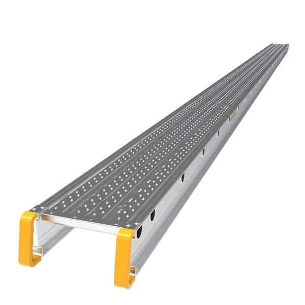 MetalTech M-SPA21416 Aluminum Stage 14" x 16' construction equipment, yellow and silver color.