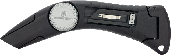Prime Line Tools PrimeGrip Hammerhead Knife with black handle and silver blade holder and wheel.