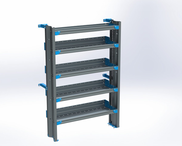 Adrian AS-2T1442SPHA 5-Shelf Unit, gray with blue accents, cargo organization solution for Sprinter High Roof.