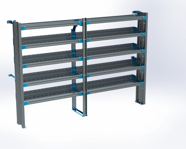 Adrian ProMaster shelving 5-shelf unit, 14x90, R42/F48, gray with blue accents, for ProMaster High Roof.