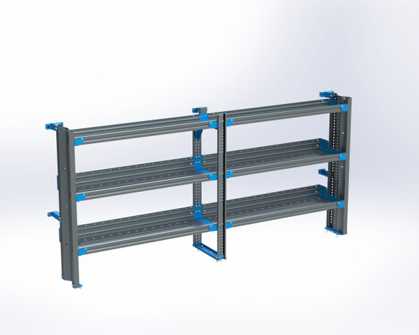 Adrian AS-2T1496FTLA 3-Shelf van storage rack, 14 x 96, Transit Low Roof, grey and blue.