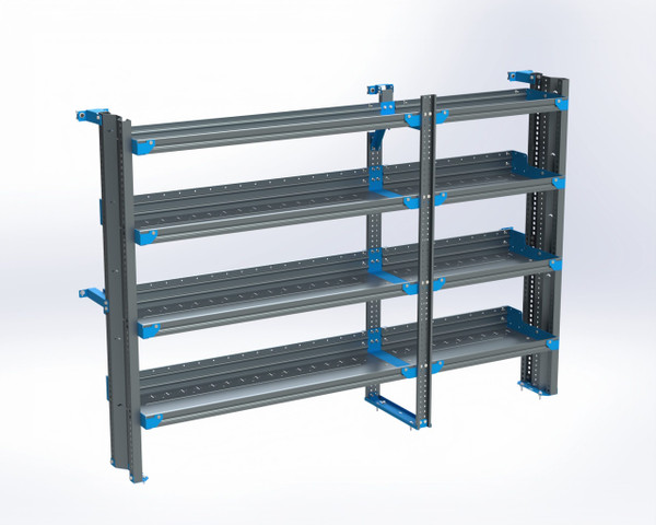 Adrian AS-2T1684SPSA 4-shelf van storage cabinet unit, 16x84, gray with blue accents.
