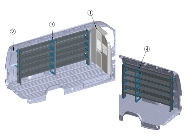 Adrian BASE-SP-HR170 Base Shelving Package for Sprinter High Roof 170 WB, high roof storage solution.