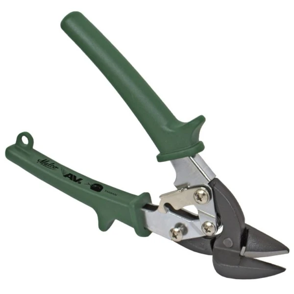Malco Tool AVM7 EV Offset Cut AVs Mini Snip, Compact Snip Tool, green handled right cut shears.