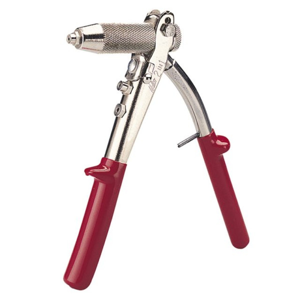 Malco Tool 2IN1 Hand Riveter, Professional Riveter, red handles, silver body, Malco branding visible.