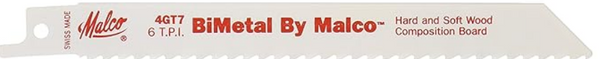 Malco 4GT7 Reciprocating Saw Blade, Bimetal, 6L 6T / 5 pack