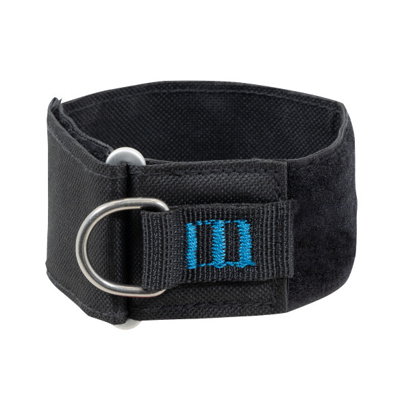 Werner Fall Protection M450009 Cinching Wrist Cuff, black with blue logo and silver D-ring.