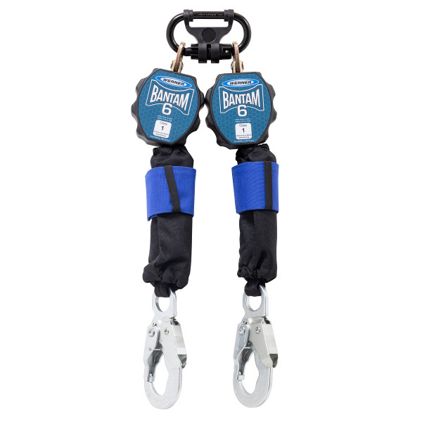 Werner Fall Protection Bantam twin leg lifeline SRL with A100341 twinleg carabiner adapter.
