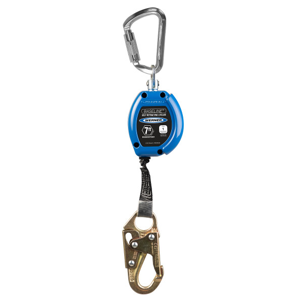 Werner R530007XAC Baseline 7' Web Self-Retracting Lifeline with Snap Hook, Aluminum Carabiner