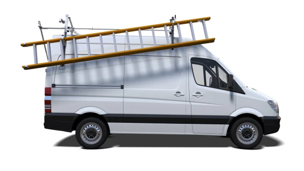 Prime Design ErgoRack Ladder Rack on Mercedes Sprinter for Professional Ladder Storage.