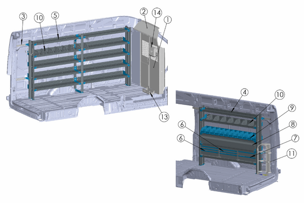Adrian BIN-FTHR148XB BIN Shelving Package, Transit High Roof 148EWB