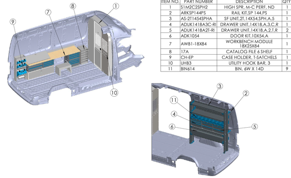 Adrian LOCK-SPHR144 Locksmith Package for Mercedes Sprinter High Roof 144WB mobile locksmith solution.