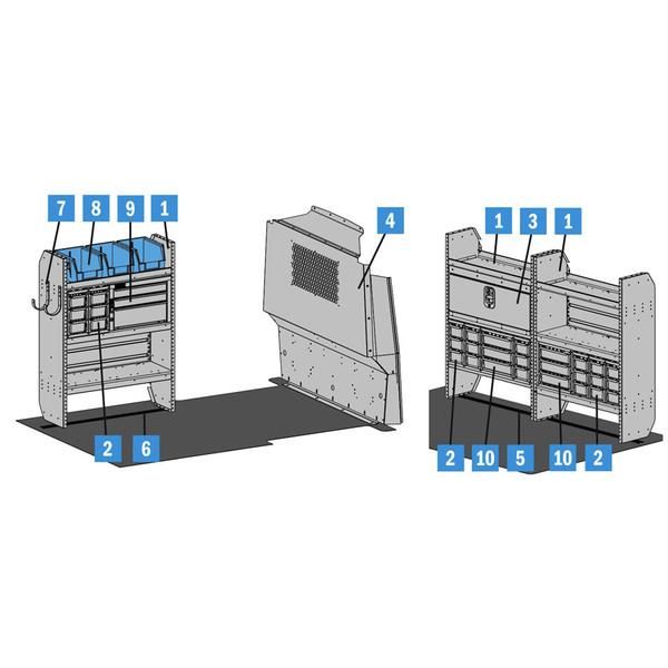 Adrian Steel #5222 - Plumbing Starter Package, Gray, Transit Connect, 120"