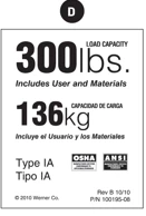 Werner Parts LDR300 / 300lb Rated Duty Rating Sticker for All Ladders Except Twin Step Ladders / 100 Labels