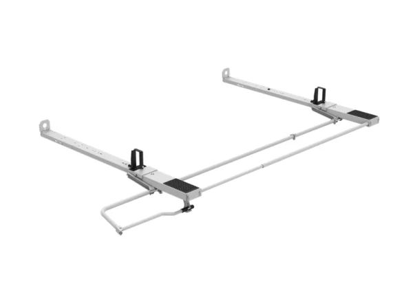 Holman 4A93L Drop Down HD Aluminum Ladder Rack, Single, Low Roof, Transit, NV, GM, silver.