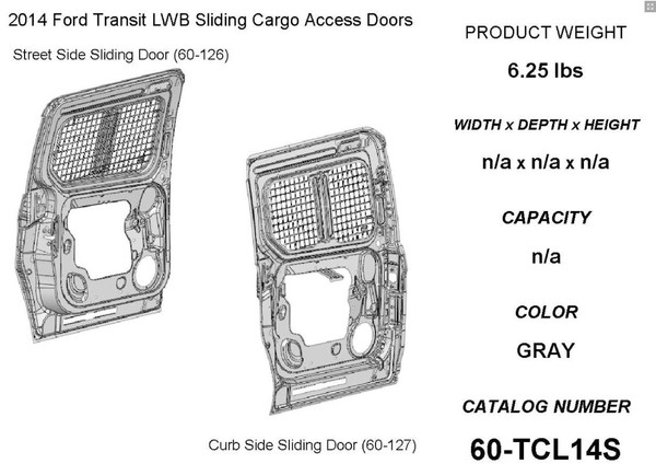 Adrian Steel #60-TCL14S Sliding Doors Security Screen Kit, Gray, Transit Connect, 120"