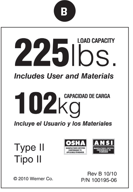 Werner Parts LDR225 / 225lb Rated Duty Rating Sticker for All Ladders Except Twin Step Ladders