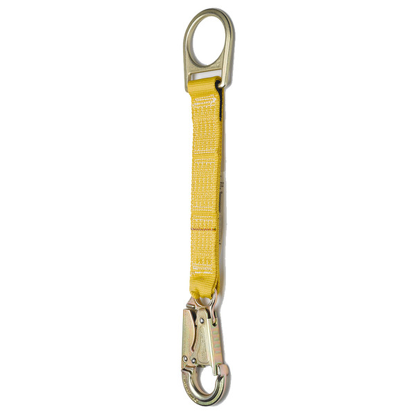 Werner Fall Protection M010000 yellow D-ring harness extension with silver metal clips and connectors.