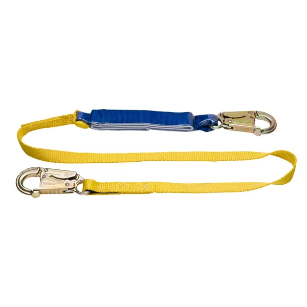 Werner Fall Protection "DeCoil" Web Lanyard, yellow with blue connector, fall protection gear by Werner.