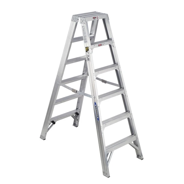Werner T400 Series Twin Sided Stepladder, 375 lb Rated, silver ladders from Werner brand.