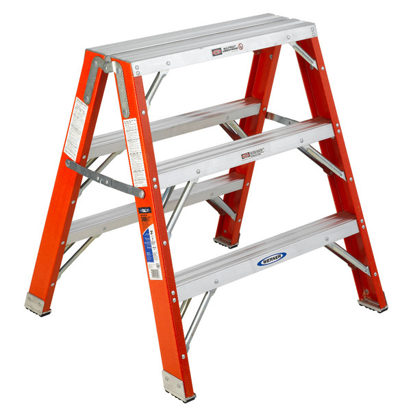 Werner TW6200 Series fiberglass portable work stand, TW6202, 300 lb rating, orange and silver.