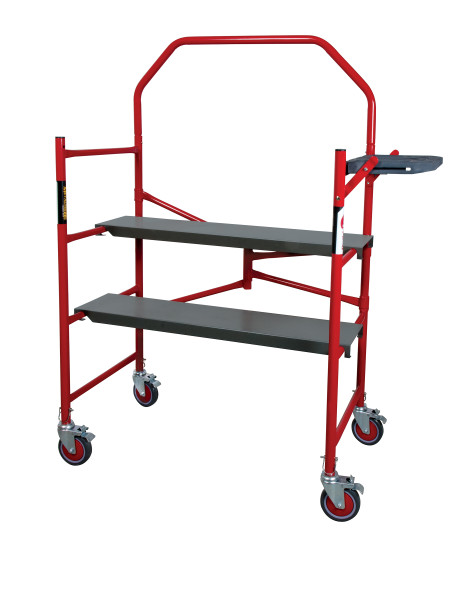 MetalTech Buildman 4' High Portable Scaffold with Aluminum Platform, 750 lb Capacity, red and black color.