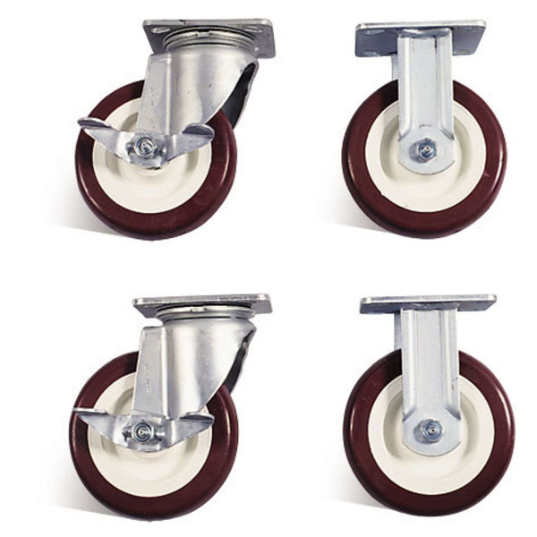 Knaack Model 516 6" poly caster set with brakes, silver and brown color.