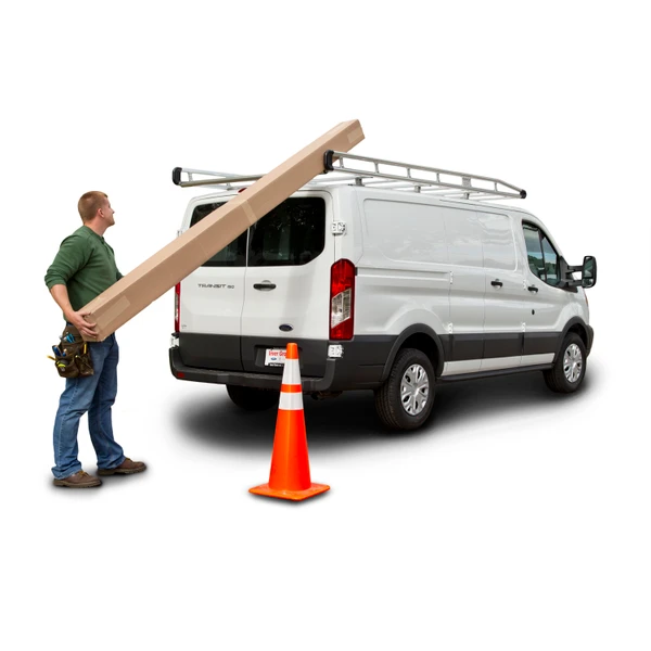 Prime Design AR1910 Ladder Rack on Ford Transit 130" WB Mid-Roof van.