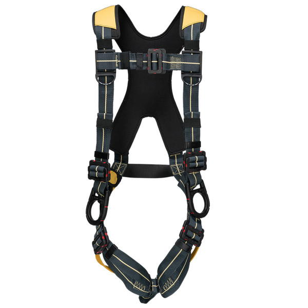 Werner Fall Protection H934004 Arc Flash Harness Positioning with dielectric pass thru legs, black and yellow.
