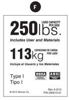 Werner Parts LDRT250 | 250lb Rated Duty Rating Sticker for All Twin Step Ladders