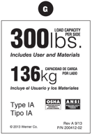 Werner Parts LDRT300 | 300lb Rated Duty Rating Sticker for All Twin Step Ladders