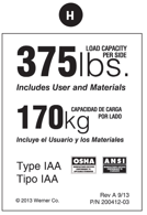 Werner Parts LDRT375 | 375lb Rated Duty Rating Sticker for All Twin Step Ladders