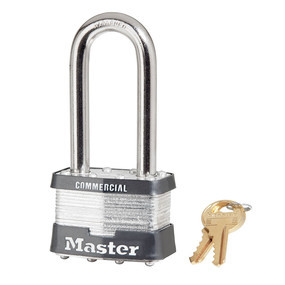Master Lock 5KALJ laminated steel pin tumbler padlock with two keys, 2in wide, keyed alike.