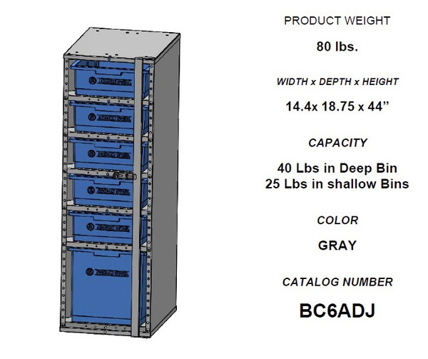 Adrian Steel #BC6ADJ 6-Bin Cabinet w/ Bins, Gray, Blue