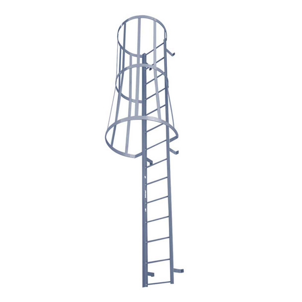 Cotterman - F28SC Fixed Steel Wall Ladder w/ Safety Cage | 2 Sections | 27 Ft 3 In