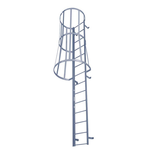 Cotterman - F41SC Fixed Steel Wall Ladder w/ Safety Cage | 4 Sections | 40 Ft 3 In