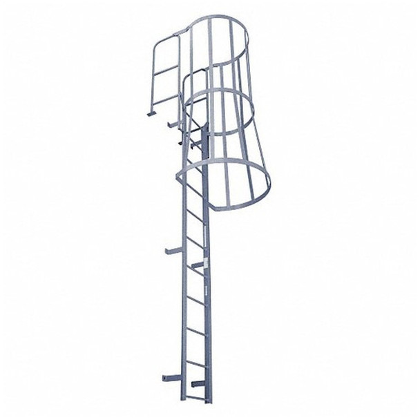 Cotterman - F39WC Fixed Steel Wall Ladder w/ Safety Cage & Walk Thru-Rail | 4 Sections | 41 Ft 8 In