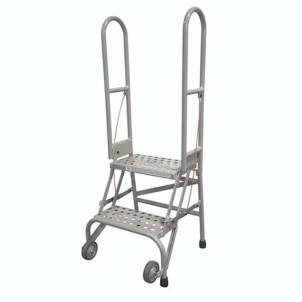 Cotterman SAS2A2 | Steel 2-Step Stock-N-Store Rolling Folding Ladder | 20 In. Top Step Height |  50 In. Overall Height | A2 Solid w/Ribbed Mat Tread