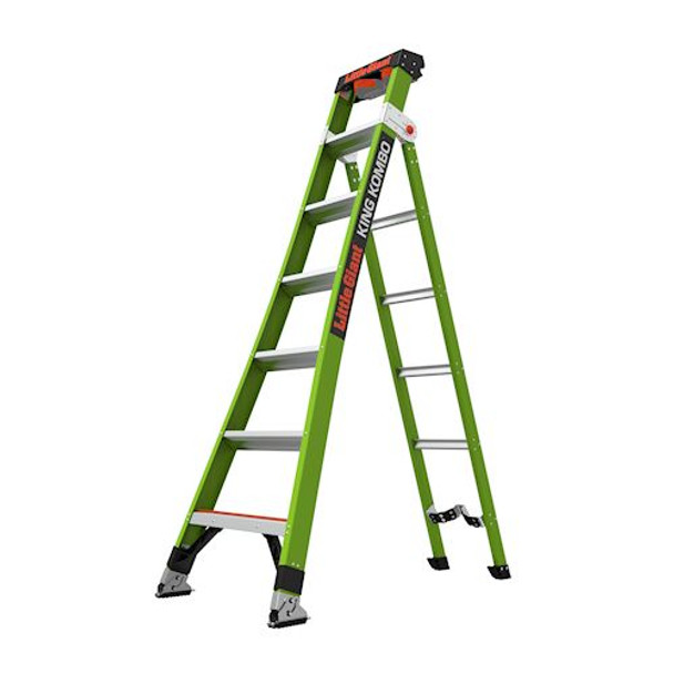 Little Giant Model 13712-074 | KING KOMBO Technical, 7' - ANSI Type IAA - 375 lb Rated, Fiberglass 3-in-1 All-Access Combination Ladder with Rotating Wall Pad Accessory, V-Rung Corner Pad, GROUND CUE, and SURE-SET Swivel Feet