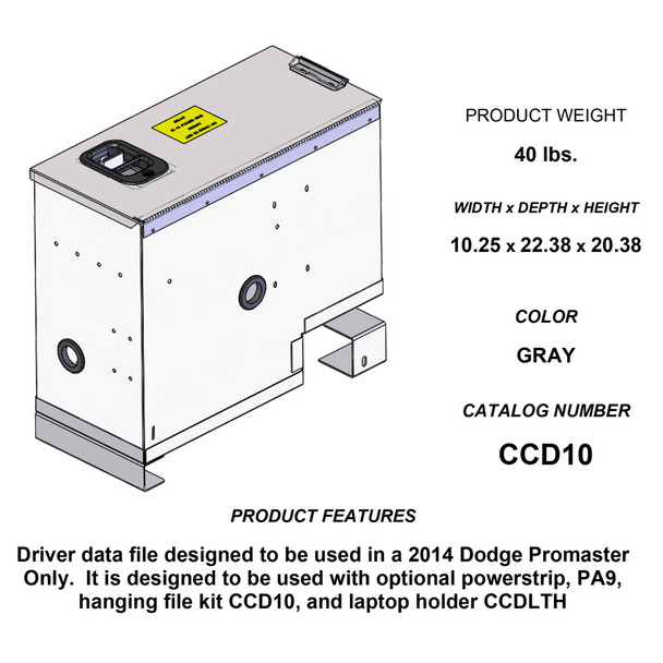 Adrian Steel #CCD10 Center Console, 10", 10.3w x 10.4h x 22.4d, Gray
