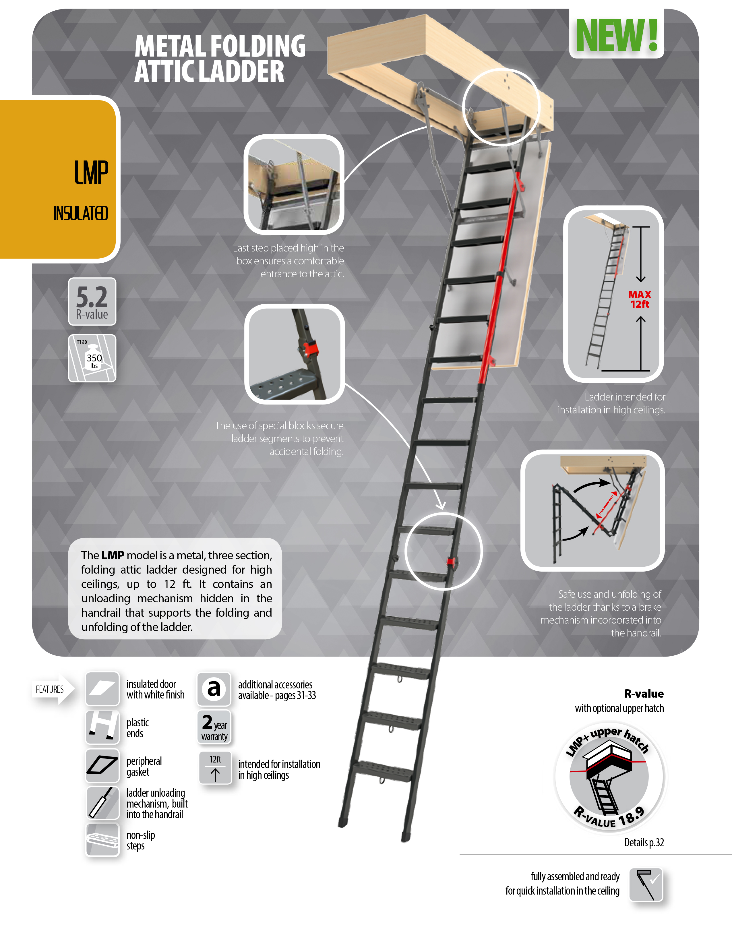 LMP insulated attic ladder for high ceilings