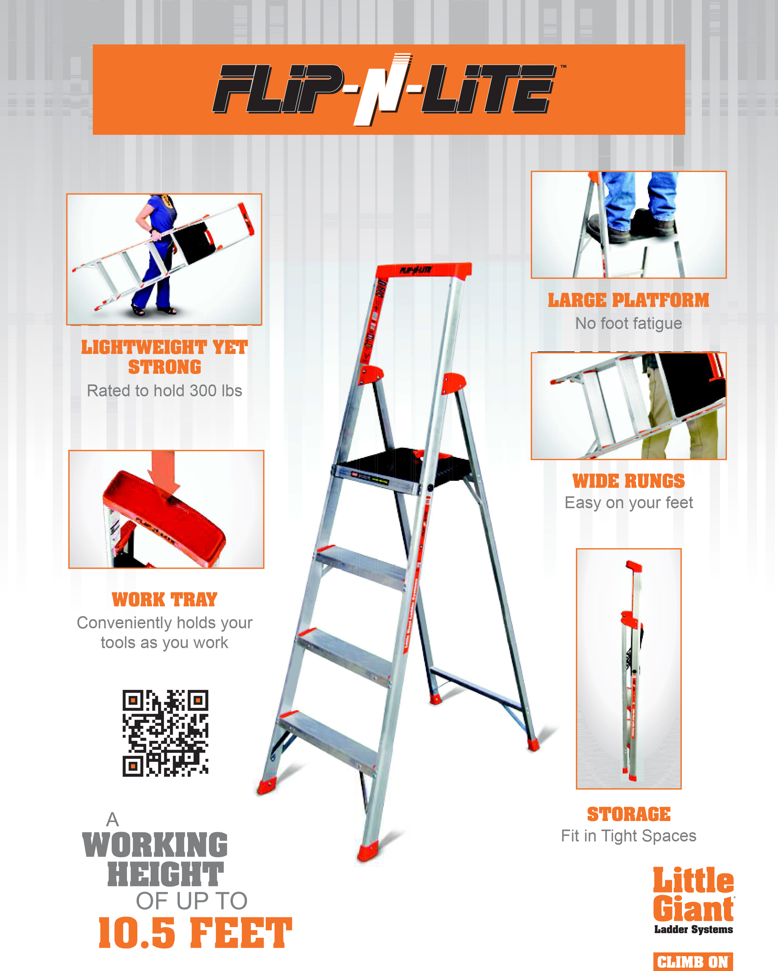 Little Giant Flip N Lite Aluminum Ultra Lightweight Stepladder Type Ia 300 Lb Duty Rating Industrial Ladder Supply Co Inc